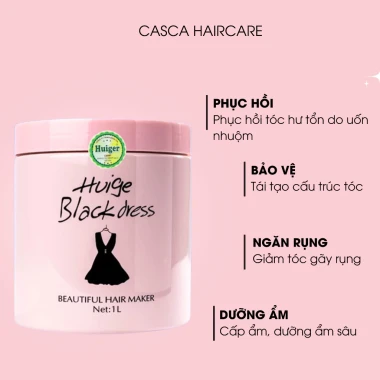 Huiger black dress Kem ủ tóc collagen phục hồi tóc uốn, gãy rụng, chẻ ngọn Dầu xả tóc huige 1.000ml 2