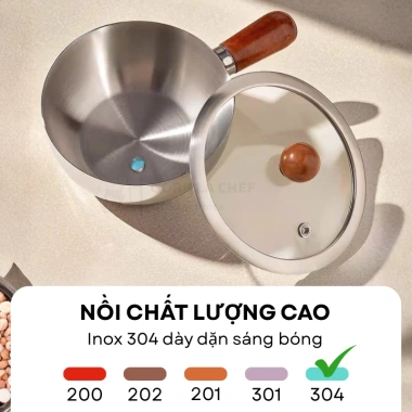 Inox 304 Nồi mini 14cm Gorilla Chef Nấu mì, trứng, cháo, sữa Giá 75,000