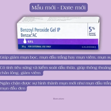 Kem Benzac AC 5% 2.5% Benzoyl Peroxide - Gel 30g, giảm mụn, chấm mụn, tẩy đỏ, giá chỉ 260k 6