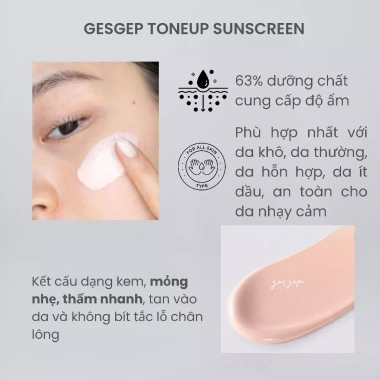 Kem chống nắng Gesgep Tone Up SPF50+ PA++++ 50ml Kiềm dầu, Dưỡng ẩm, Kem lót - Giá 600.000 4