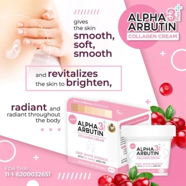 Kem Dưỡng Trắng Da Body Alpha Arbutin Collagen Cream 3 Plus 100g Thái Lan – Da mịn, sáng, ẩm sâu 6