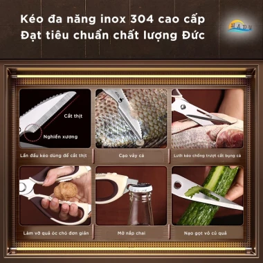 Kéo Cắt Gà Đa Năng Inox 304 SSGP, Kéo Bếp Cắt Xương, Đánh Vảy Cá, Kẹp Càng Cua, Mở Nắp Bia, Tay Cầm Chống Trượt 2