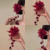 Kẹp tóc Hanfu sườn xám với họa tiết tua rua hoa đỏ - Phụ kiện thời trang giảm giá
