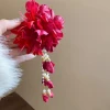 Kẹp tóc Hanfu sườn xám với họa tiết tua rua hoa đỏ - Phụ kiện thời trang giảm giá 2