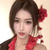Kẹp tóc Hanfu sườn xám với họa tiết tua rua hoa đỏ - Phụ kiện thời trang giảm giá 3