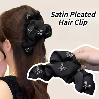 Kẹp Tóc Satin Xếp Ly Thanh Lịch Kim Cương Giả Phụ Kiện Thời Trang Giá 60.343 VND