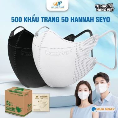 Khẩu trang 5D Hannah Seyo AHP 3 lớp kháng khuẩn chống bụi mịn UV giá chỉ 98k/thùng 600cái 4 Khẩu trang 5D Hannah Seyo AHP 3 lớp kháng khuẩn chống bụi mịn UV giá chỉ 98k/thùng 600cái 4