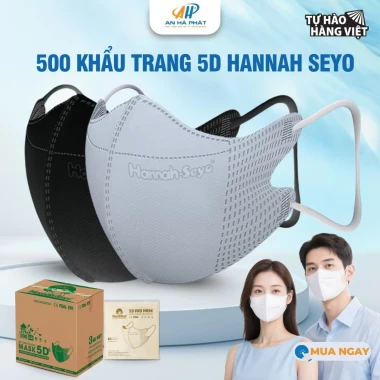 Khẩu trang 5D Hannah Seyo AHP 3 lớp kháng khuẩn chống bụi mịn UV giá chỉ 98k/thùng 600cái 30 Khẩu trang 5D Hannah Seyo AHP 3 lớp kháng khuẩn chống bụi mịn UV giá chỉ 98k/thùng 600cái 30
