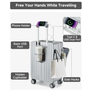 Khung nhôm Vali Hành lý Sea Choice 2040 size 20''24'28'' nhựa PC có Cổng USB Giá để cốc Khoá TSA & day kéo YKK chống bể 7 Khung nhôm Vali Hành lý Sea Choice 2040 size 20''24'28'' nhựa PC có Cổng USB Giá để cốc Khoá TSA & day kéo YKK chống bể 7