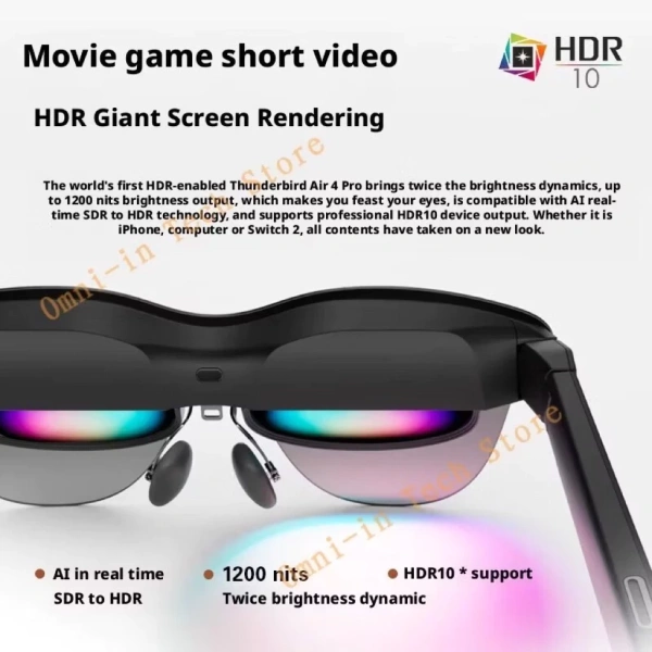HDR10 trên Rayneo Air 4 Pro: Độ sáng 1.200 nits và trải nghiệm hình ảnh thực tế ảo