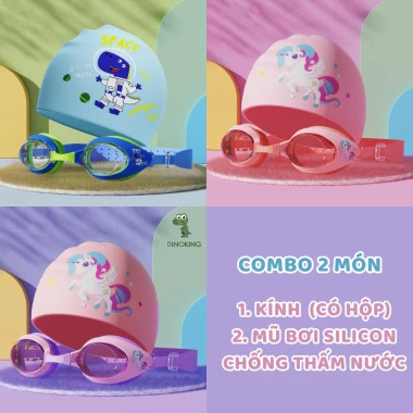 Kính Bơi Trẻ Em DINOKING Chống Mờ Cao Cấp - Combo Kính Mũ Bơi Cho Bé Trai Gái Giá Rẻ 65k 10