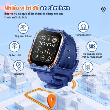 Kiumo Đồng Hồ Trẻ Em 4G GPS SOS Video HD Camera Kép Chống Nước Theo Dõi Sức Khỏe Cho Bé Trai Và Bé Gái 6-18 Tuổi 4