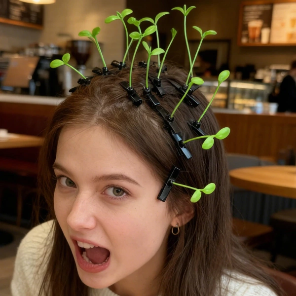 Ảnh sản phẩm [LifeDesigner] Kẹp tóc cỏ mini vui nhộn - Mô hình mầm đậu cho nón cosplay tiệc