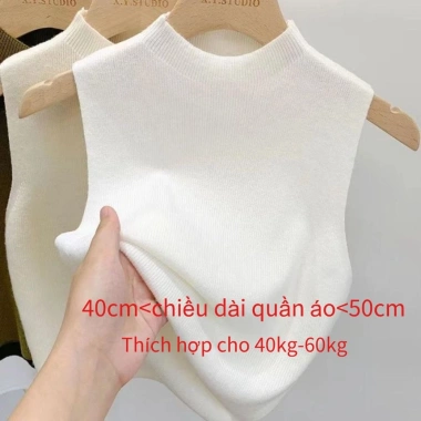 Lishuang Tank Top nữ, áo len dệt kim cổ tròn giảm béo, crop top không tay màu trơn thanh lịch 92.880₫