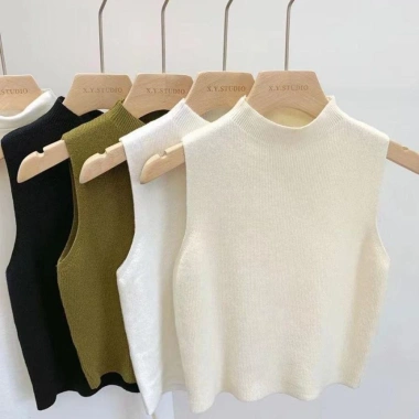 Lishuang Tank Top nữ, áo len dệt kim cổ tròn giảm béo, crop top không tay màu trơn thanh lịch 92.880₫