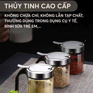 Lọ gia vị thuỷ tinh borosilicate cao cấp và an toàn, nắp phẳng bật kèm muỗng bằng inox 304 PHALEDO P-0328 6 Lọ gia vị thuỷ tinh borosilicate cao cấp và an toàn, nắp phẳng bật kèm muỗng bằng inox 304 PHALEDO P-0328 6