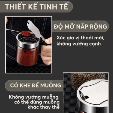Lọ gia vị thuỷ tinh borosilicate cao cấp và an toàn, nắp phẳng bật kèm muỗng bằng inox 304 PHALEDO P-0328 7 Lọ gia vị thuỷ tinh borosilicate cao cấp và an toàn, nắp phẳng bật kèm muỗng bằng inox 304 PHALEDO P-0328 7
