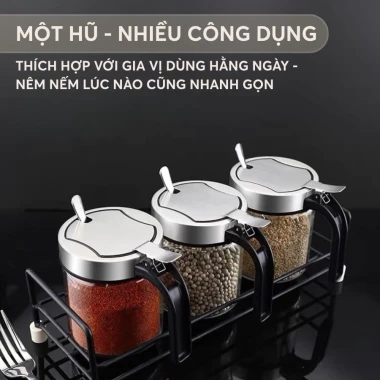 Lọ gia vị thuỷ tinh borosilicate cao cấp và an toàn, nắp phẳng bật kèm muỗng bằng inox 304 PHALEDO P-0328 8 Lọ gia vị thuỷ tinh borosilicate cao cấp và an toàn, nắp phẳng bật kèm muỗng bằng inox 304 PHALEDO P-0328 8