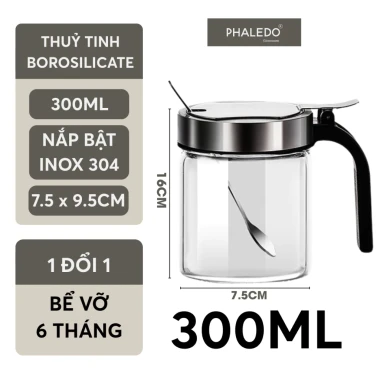 Lọ gia vị thuỷ tinh borosilicate cao cấp và an toàn, nắp phẳng bật kèm muỗng bằng inox 304 PHALEDO P-0328 10 Lọ gia vị thuỷ tinh borosilicate cao cấp và an toàn, nắp phẳng bật kèm muỗng bằng inox 304 PHALEDO P-0328 10