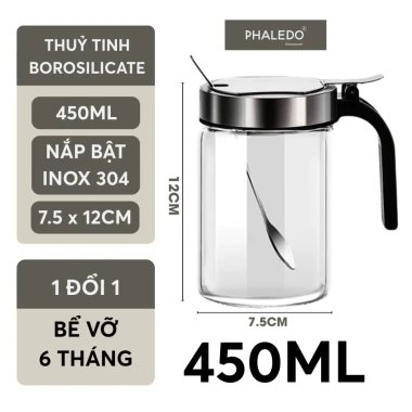 Lọ gia vị thuỷ tinh borosilicate cao cấp và an toàn, nắp phẳng bật kèm muỗng bằng inox 304 PHALEDO P-0328 11 Lọ gia vị thuỷ tinh borosilicate cao cấp và an toàn, nắp phẳng bật kèm muỗng bằng inox 304 PHALEDO P-0328 11