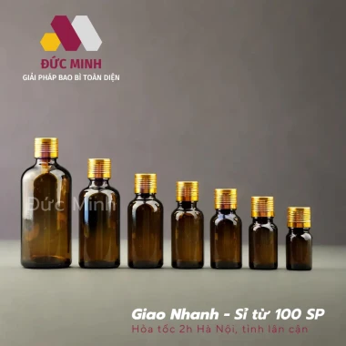 Lọ Tinh Dầu Thủy Tinh Nâu 5-100ml Giá Rẻ - Nắp Nhôm Vàng Chất Lượng Cao 2