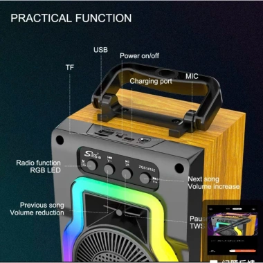 Loa karaoke Mini ZQS 14.102 Gỗ âm thanh HFI, kèm mic dây, Bluetooth, giảm còn 99k