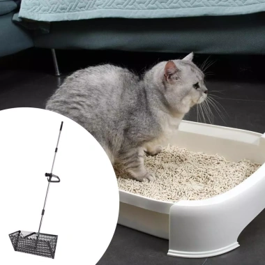 LOVIVER Cát Bọ chét Rake Lớn Sifting Cao Cấp Thép Carbon Tay Cầm Kính Thiên Văn Thú Cưng Tiện Lợi Poop Xẻng Kitty Kim Loại Cát Sifter 6