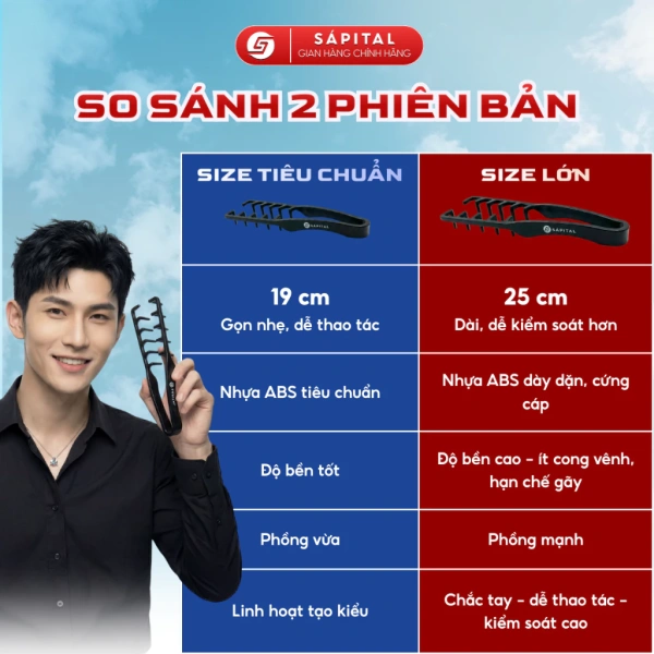 Hình ảnh sản phẩm Lược Dập Phồng Tóc SÁPITAL-Tạo độ phồng, hiệu ứng texture, lọn xoăn chuẩn Hàn Quốc, Dùng cho nam&nữ
