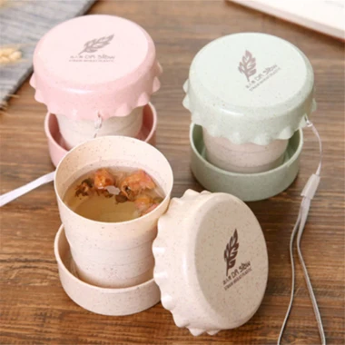 Ly cốc gấp gọn nhựa lúa mạch có nắp đậy, an toàn, tiện dụng cho du lịch dã ngoại, giá 28k 4