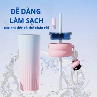 Ly giữ nhiệt 710ml mẫu mới 2.025 có ống hút và dây xách - chỉ 129.000