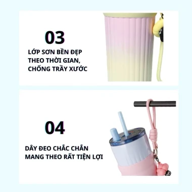 Ly giữ nhiệt 710ml mẫu mới 2.025 có ống hút và dây xách - chỉ 129.000