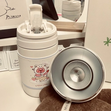 Ly giữ nhiệt Little Beaver bé gái - Thiết kế cao cấp cho THCS, THPT, kèm ống hút 3