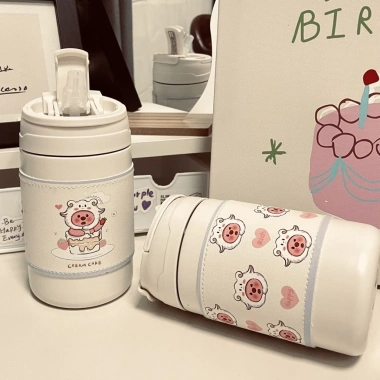 Ly giữ nhiệt Little Beaver bé gái - Thiết kế cao cấp cho THCS, THPT, kèm ống hút 4
