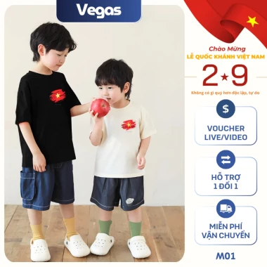 [M01] [Hoả tốc] Áo cờ đỏ sao vàng Việt Nam, áo thun yêu nước cho bé và gia đình Vegas.studio bản đặc biệt áo trắng cotto 2