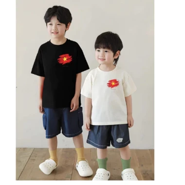 [M01] [Hoả tốc] Áo cờ đỏ sao vàng Việt Nam, áo thun yêu nước cho bé và gia đình Vegas.studio bản đặc biệt áo trắng cotto 3