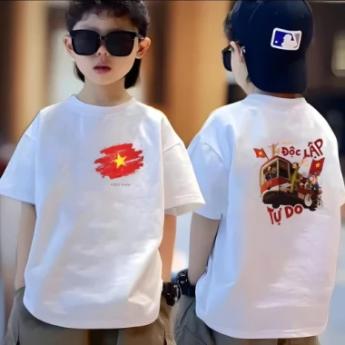 [M01] [Hoả tốc] Áo cờ đỏ sao vàng Việt Nam, áo thun yêu nước cho bé và gia đình Vegas.studio bản đặc biệt áo trắng cotto 5
