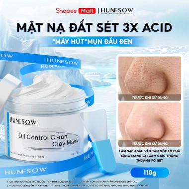 Mặt nạ đất sét HUNFSOW Kiểm soát dầu, se khít lỗ chân lông, giảm mụn đầu đen, giảm mụn, 3X Acid & Bùn trắng băng 110g