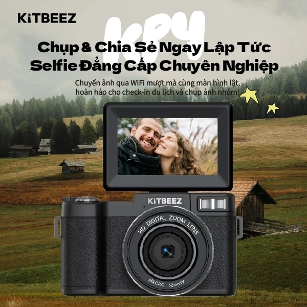 Hình ảnh sản phẩm Máy ảnh kỹ thuật số KiTBEEZ-KP4 WiFi 75MP 5K 18x Zoom 180° Flip Selfie cho Vlogging