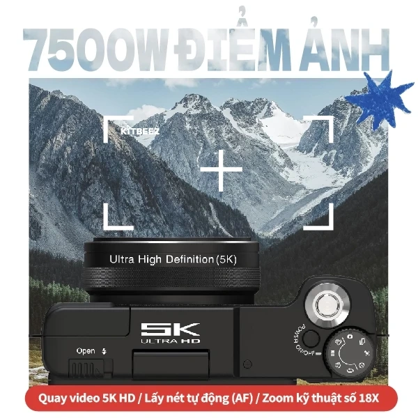 Hình ảnh sản phẩm Máy ảnh kỹ thuật số KiTBEEZ-KP4 WiFi 75MP 5K 18x Zoom 180° Flip Selfie cho Vlogging