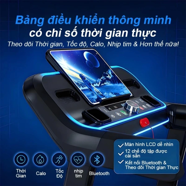 Hình ảnh sản phẩm máy chạy bộ tại nhà MY-HI JC700,Tốc độ16km/h,Theo Dõi Nhịp Tim,Giảm chấn chống ồn,Màn hình LED