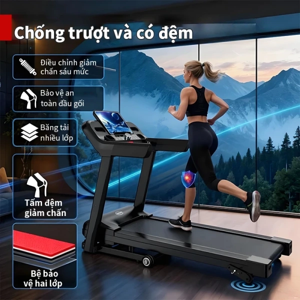 Hình ảnh sản phẩm máy chạy bộ tại nhà MY-HI JC700,Tốc độ16km/h,Theo Dõi Nhịp Tim,Giảm chấn chống ồn,Màn hình LED