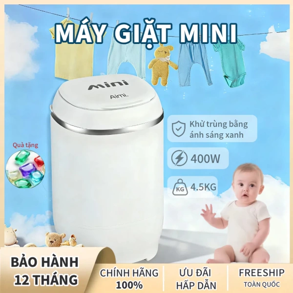 Hình ảnh sản phẩm Máy giặt mini Aimi xoáy cực mạnh đảo chiều cho sinh viên, em bé, giặt quần áo trắng-Bảo hành 12 tháng