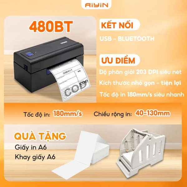 Hình ảnh sản phẩm Máy In Nhiệt Bluetooth AYIN 480BT Giá Cực Sốc - In Đơn TMĐT A6 A7 Chỉ 1.799.000đ