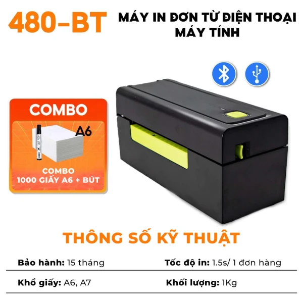 Hình ảnh sản phẩm Máy In Nhiệt Bluetooth AYIN 480BT Giá Cực Sốc - In Đơn TMĐT A6 A7 Chỉ 1.799.000đ