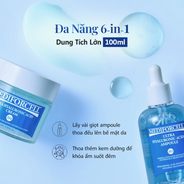 Hình ảnh sản phẩm Mediforcell Ampoule 100ml + Kem Dưỡng 100ml Siêu Cấp ẩm, Căng Bóng Da, Giá 640k