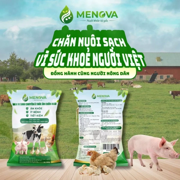 Hình ảnh sản phẩm MENOVA Men Vi sinh ủ Chín 500g Giảm chi phí, tăng sức khỏe gà, vịt, lợn, bò 89.000₫