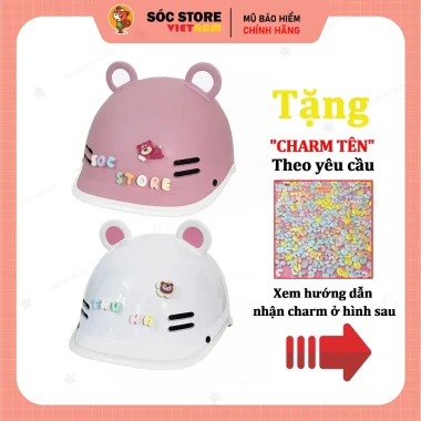 Mũ Bảo Hiểm Nửa Đầu Cá Heo Nhiều Màu Cute Tai Gấu Charm Chữ - Giảm 21K 3 Mũ Bảo Hiểm Nửa Đầu Cá Heo Nhiều Màu Cute Tai Gấu Charm Chữ - Giảm 21K 3
