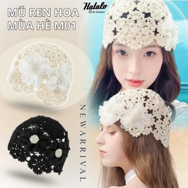 Mũ Beanies Nữ Mùa Hè Ren Hoa Cotton - Đan Thủ Công, Đi Biển, Du Lịch, Giá 35k 3