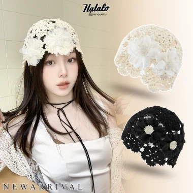 Mũ Beanies Nữ Mùa Hè Ren Hoa Cotton - Đan Thủ Công, Đi Biển, Du Lịch, Giá 35k 4