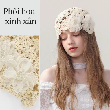Mũ Beanies Nữ Mùa Hè Ren Hoa Cotton - Đan Thủ Công, Đi Biển, Du Lịch, Giá 35k 6